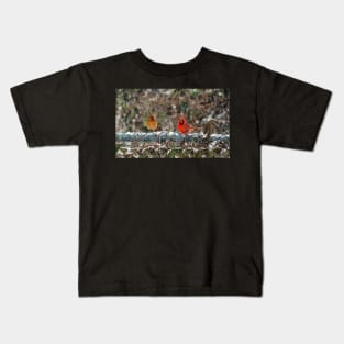 Winter Male and Female Cardinals Sitting On A Fence In A Snowstorm Kids T-Shirt